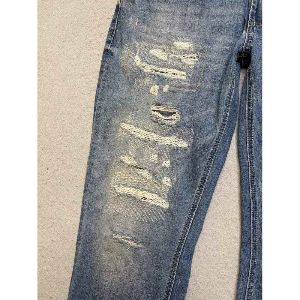 Buffalo David Bitton Jeans Mens 32x32 Blue Distressed Patched Straight Leg Denim